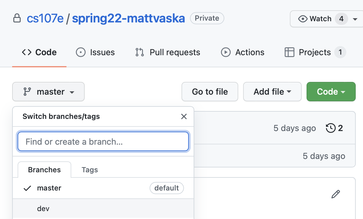 Github change to another branch