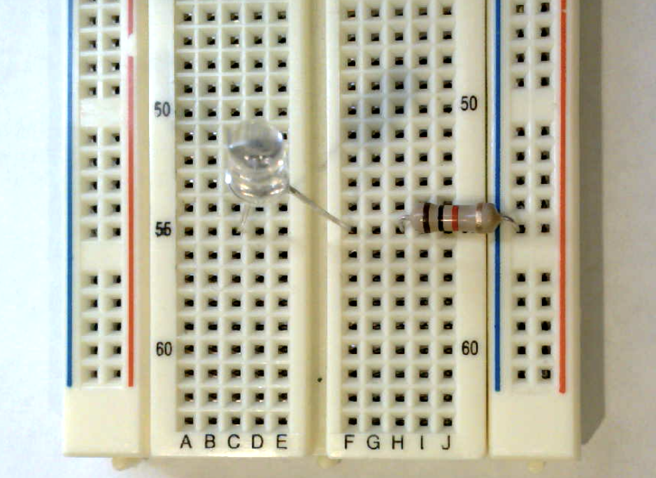Led and resistor on breadboard