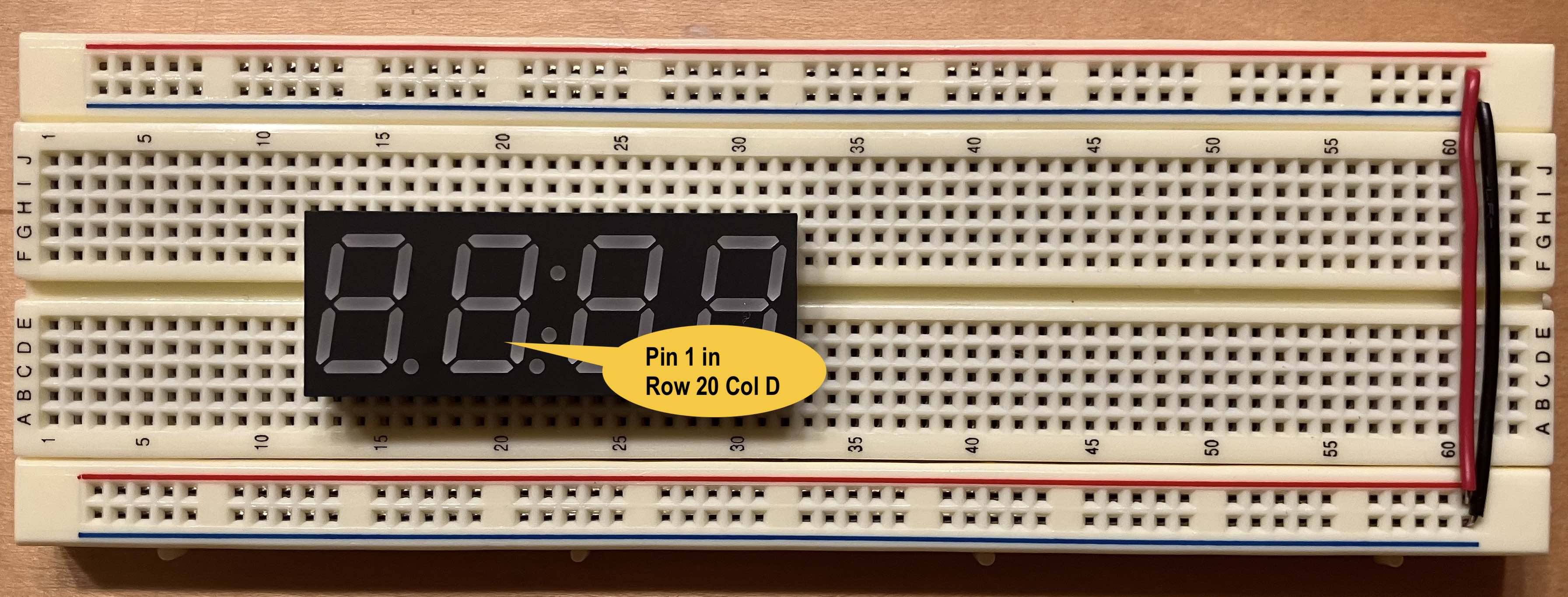 Breadboard with clock in position