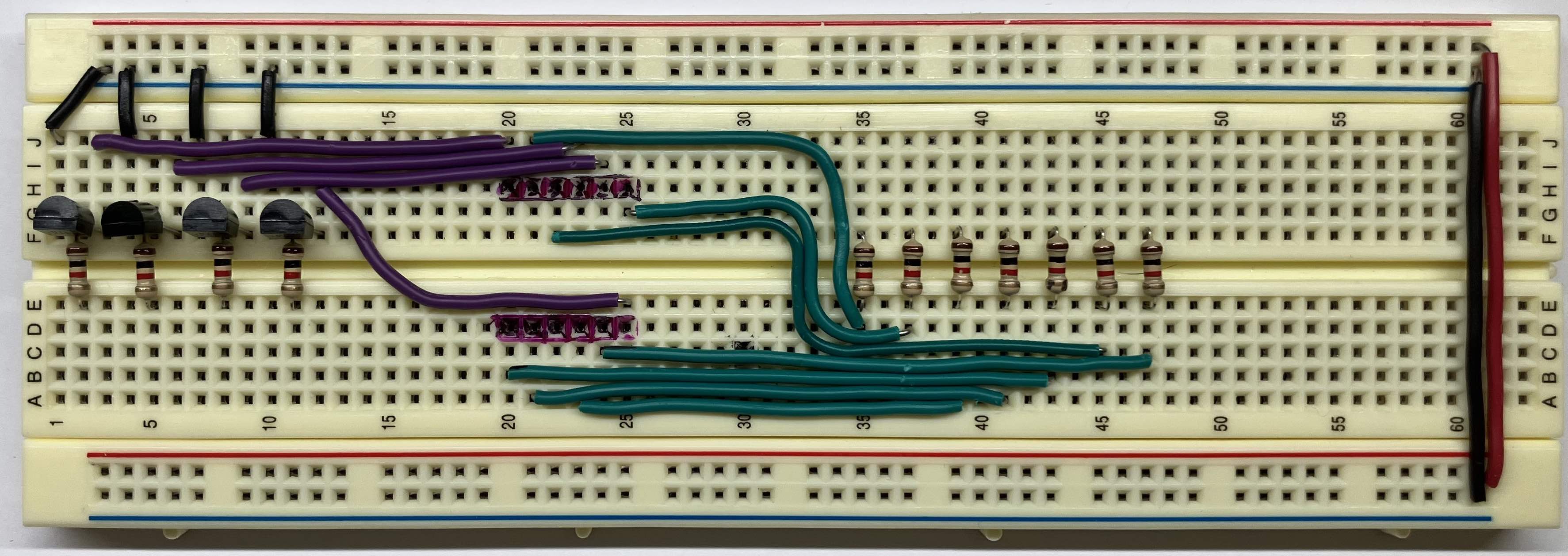 Wired breadboard with components